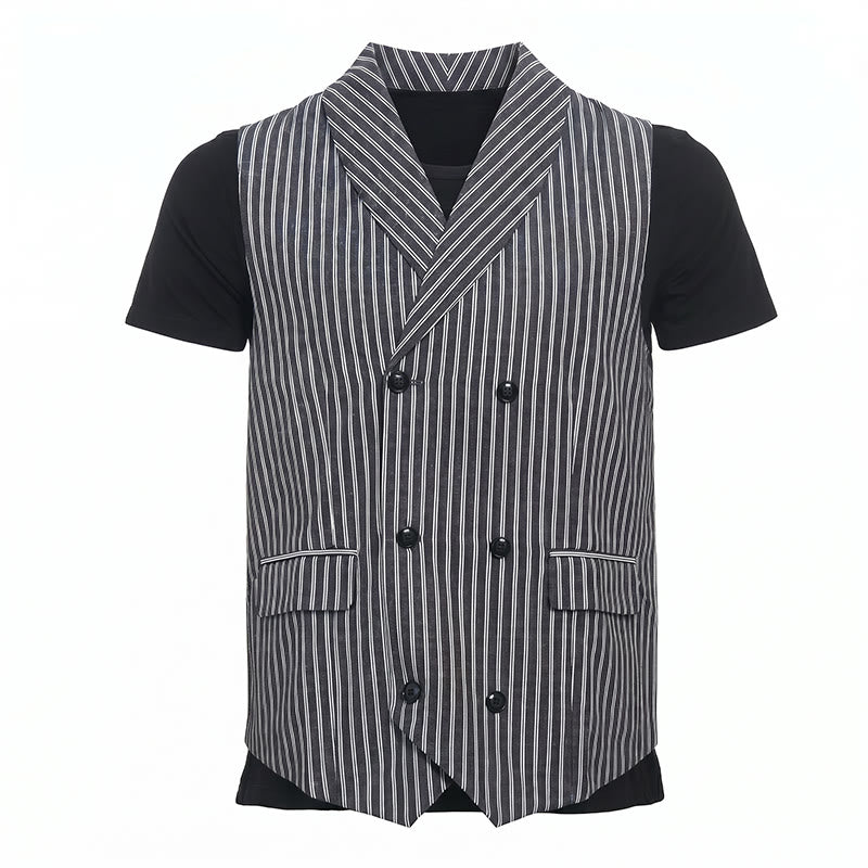 Herren-Anzugweste, grau gestreift, schmal geschnitten, Retro-Stil - image 8