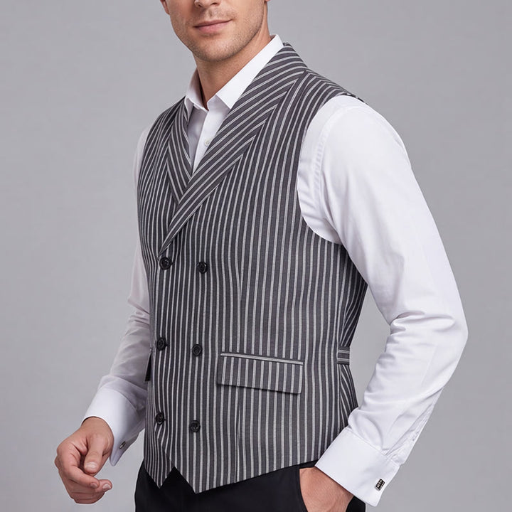 Herren-Anzugweste, grau gestreift, schmal geschnitten, Retro-Stil - image 3