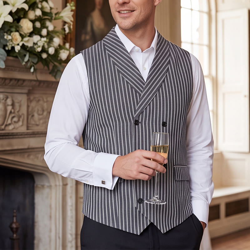 Herren-Anzugweste, grau gestreift, schmal geschnitten, Retro-Stil - Grau - 3XL - image 0