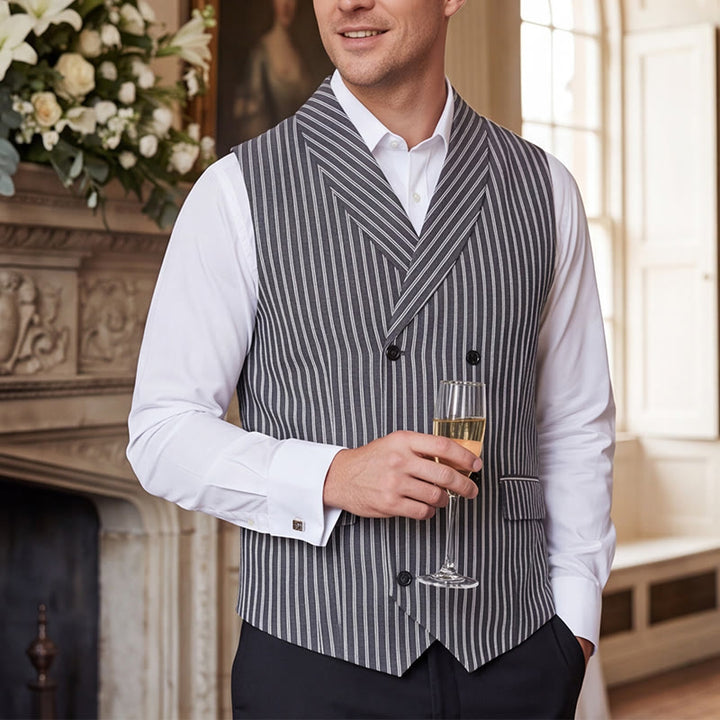 Herren-Anzugweste, grau gestreift, schmal geschnitten, Retro-Stil - Grau - 3XL - image 0