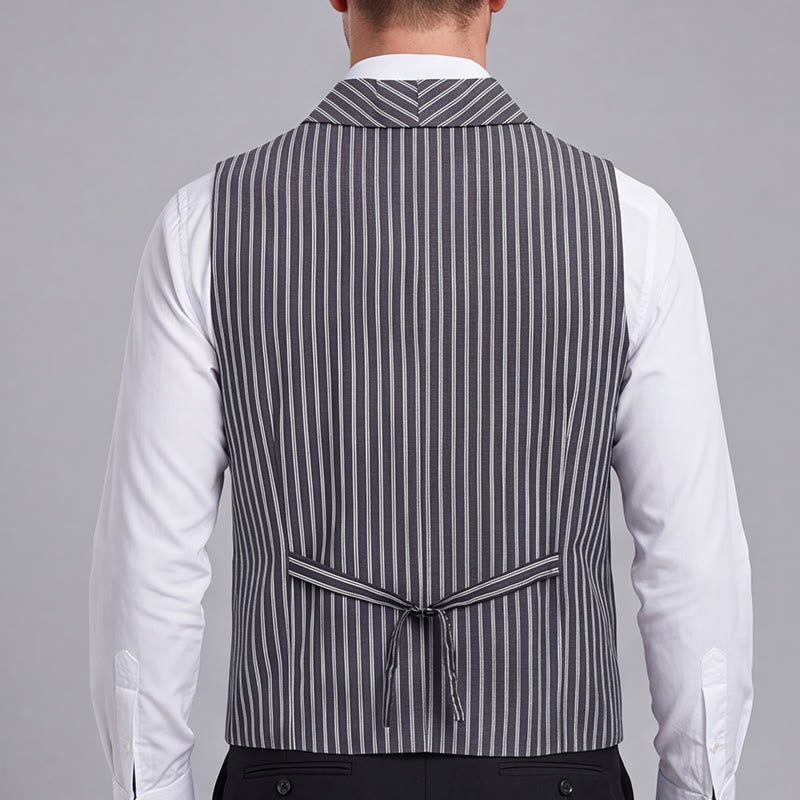 Herren-Anzugweste, grau gestreift, schmal geschnitten, Retro-Stil - image 2