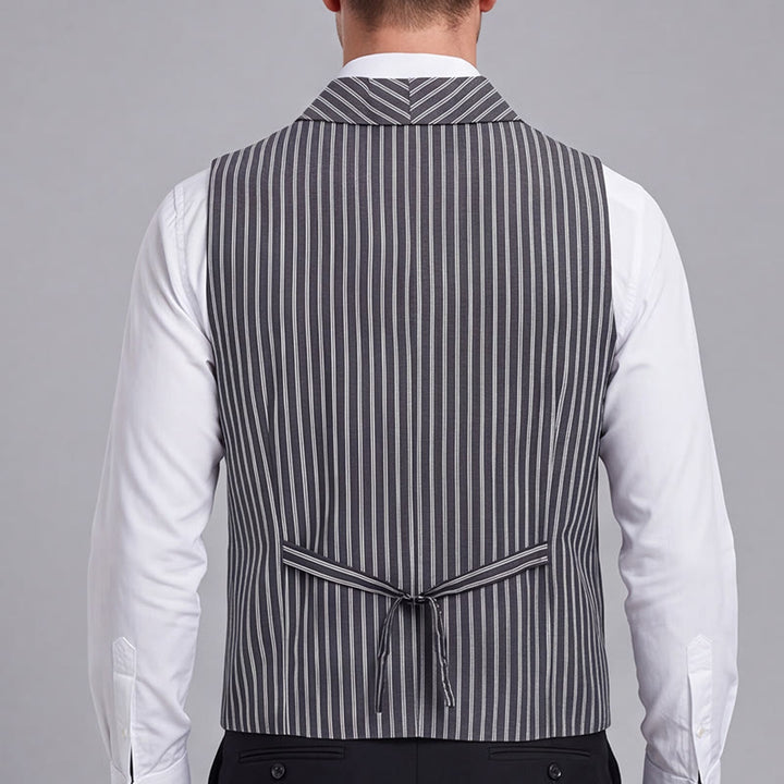 Herren-Anzugweste, grau gestreift, schmal geschnitten, Retro-Stil - image 2