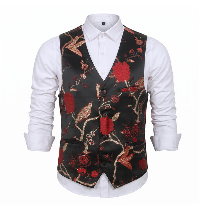 Herren-Anzugweste mit orientalischem Blumenjacquard-Muster, schmal geschnitten - image 11