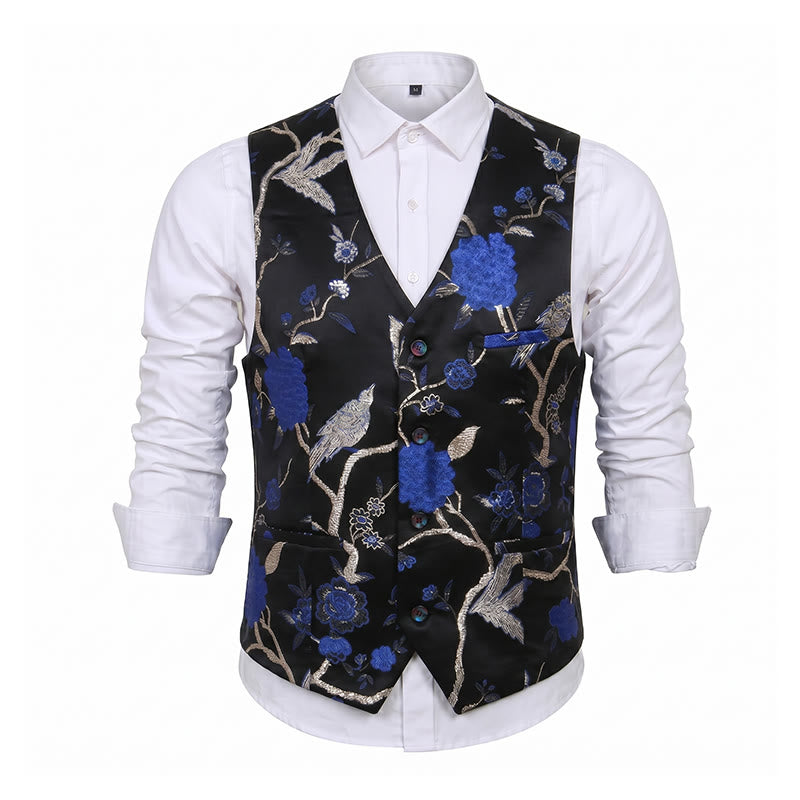 Herren-Anzugweste mit orientalischem Blumenjacquard-Muster, schmal geschnitten - image 13
