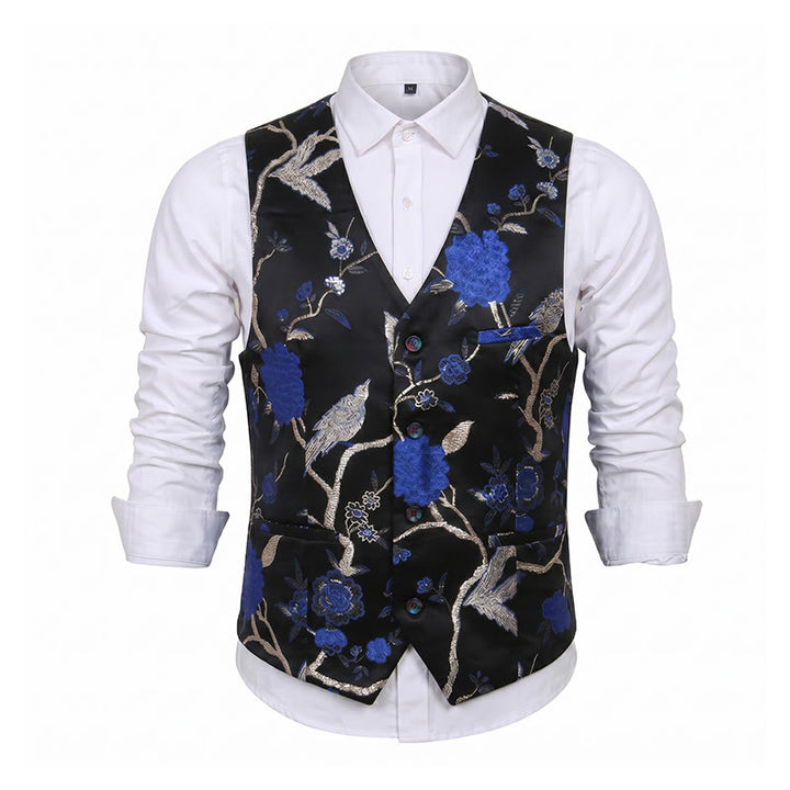 Herren-Anzugweste mit orientalischem Blumenjacquard-Muster, schmal geschnitten - image 13