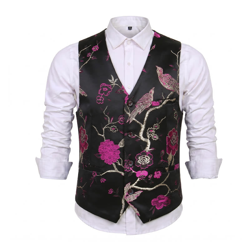 Herren-Anzugweste mit orientalischem Blumenjacquard-Muster, schmal geschnitten - image 15