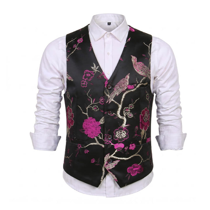 Herren-Anzugweste mit orientalischem Blumenjacquard-Muster, schmal geschnitten - image 15