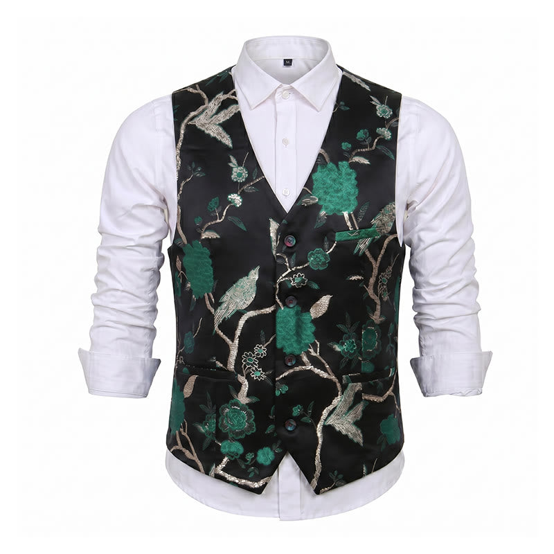 Herren-Anzugweste mit orientalischem Blumenjacquard-Muster, schmal geschnitten - image 14