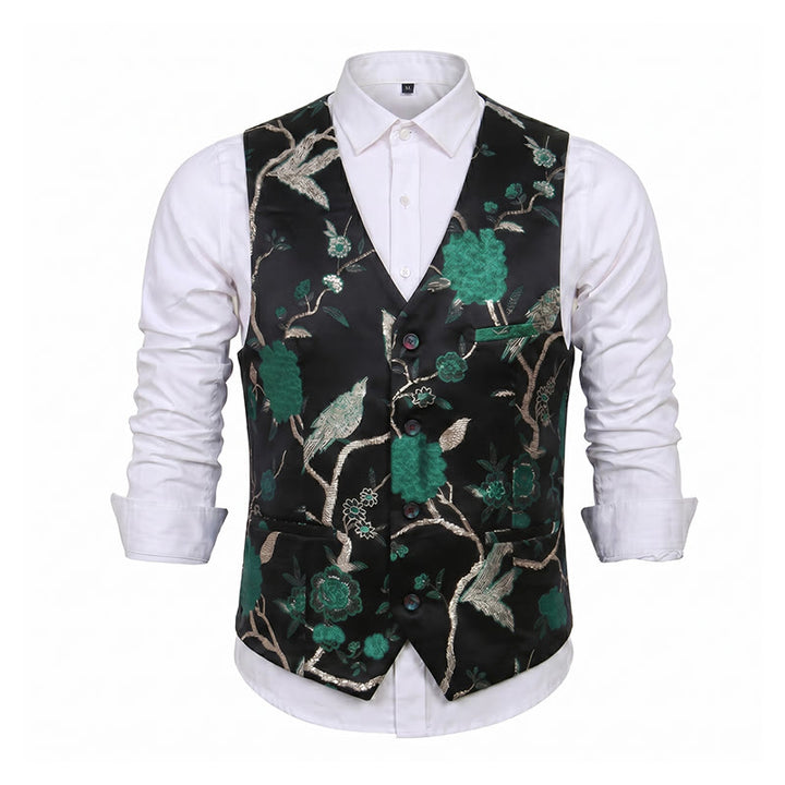 Herren-Anzugweste mit orientalischem Blumenjacquard-Muster, schmal geschnitten - image 14