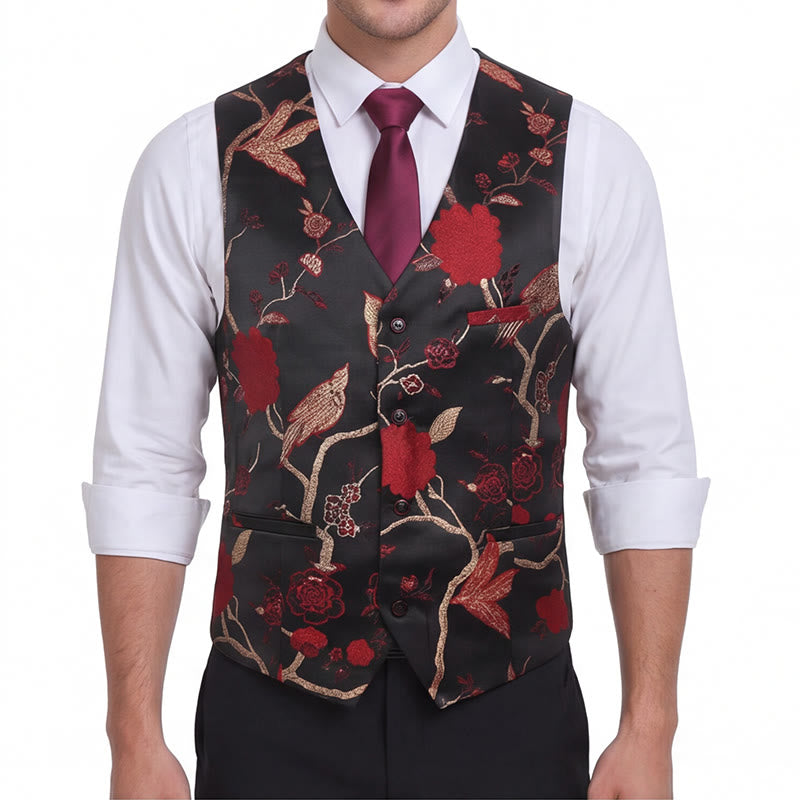 Herren-Anzugweste mit orientalischem Blumenjacquard-Muster, schmal geschnitten - image 3