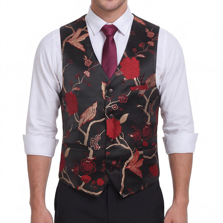 Herren-Anzugweste mit orientalischem Blumenjacquard-Muster, schmal geschnitten - image 3