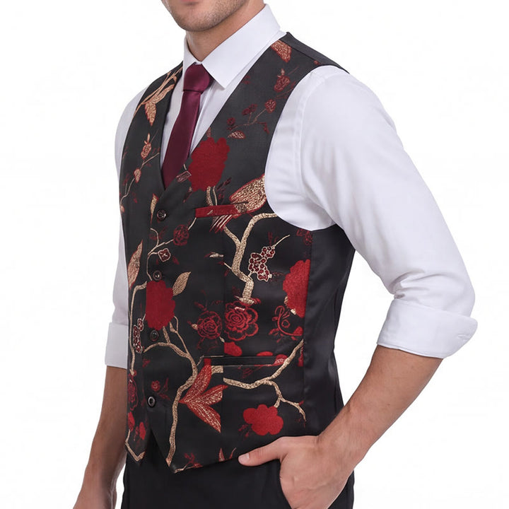 Herren-Anzugweste mit orientalischem Blumenjacquard-Muster, schmal geschnitten - image 1