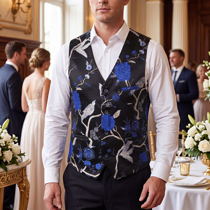 Herren-Anzugweste mit orientalischem Blumenjacquard-Muster, schmal geschnitten - Königsblau - 4XL - image 4