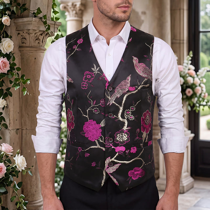 Herren-Anzugweste mit orientalischem Blumenjacquard-Muster, schmal geschnitten - Rose - 4XL - image 6