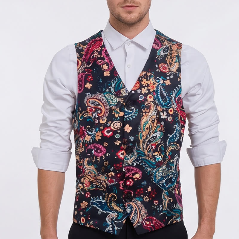 Herren-Anzugweste im Vintage-Stil mit farbenfrohem Paisley-Muster - image 1