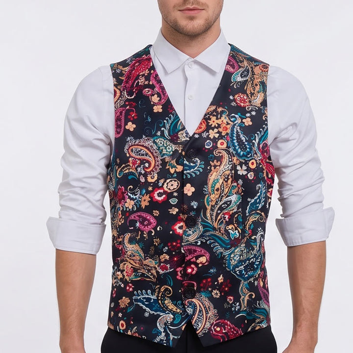 Herren-Anzugweste im Vintage-Stil mit farbenfrohem Paisley-Muster - image 1