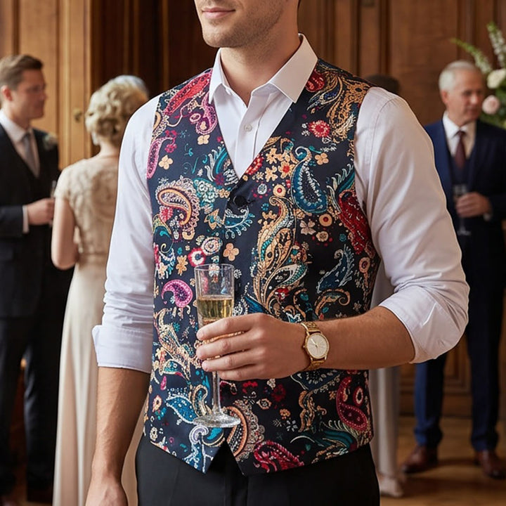 Herren-Anzugweste im Vintage-Stil mit farbenfrohem Paisley-Muster - Mehrfarbig - 4XL - image 0