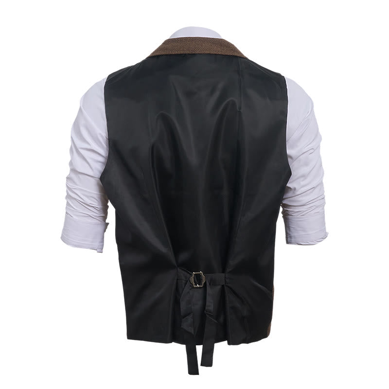 Herren-Anzugweste aus Vintage-Fischgrät-Tweed - image 13