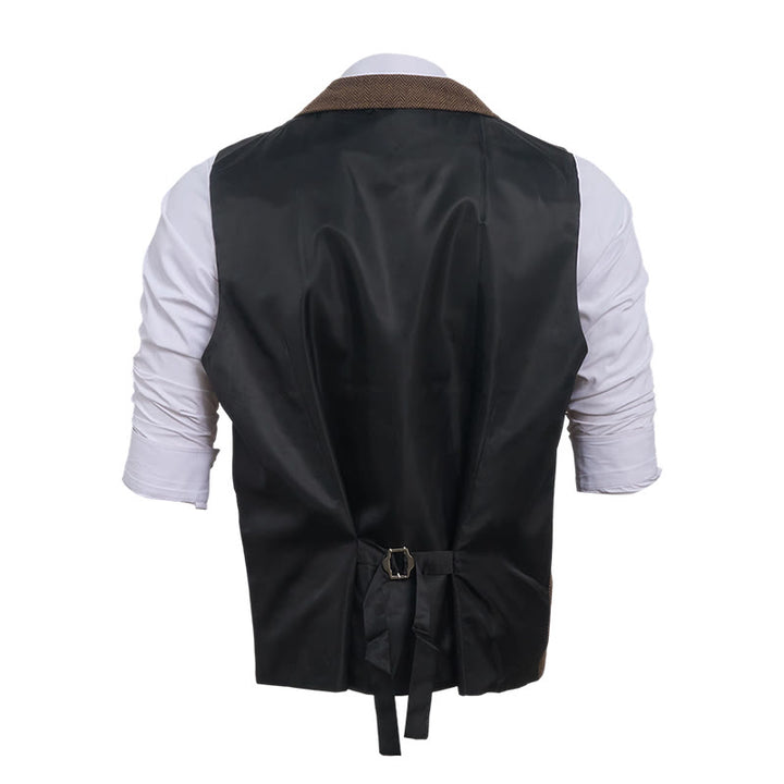 Herren-Anzugweste aus Vintage-Fischgrät-Tweed - image 13