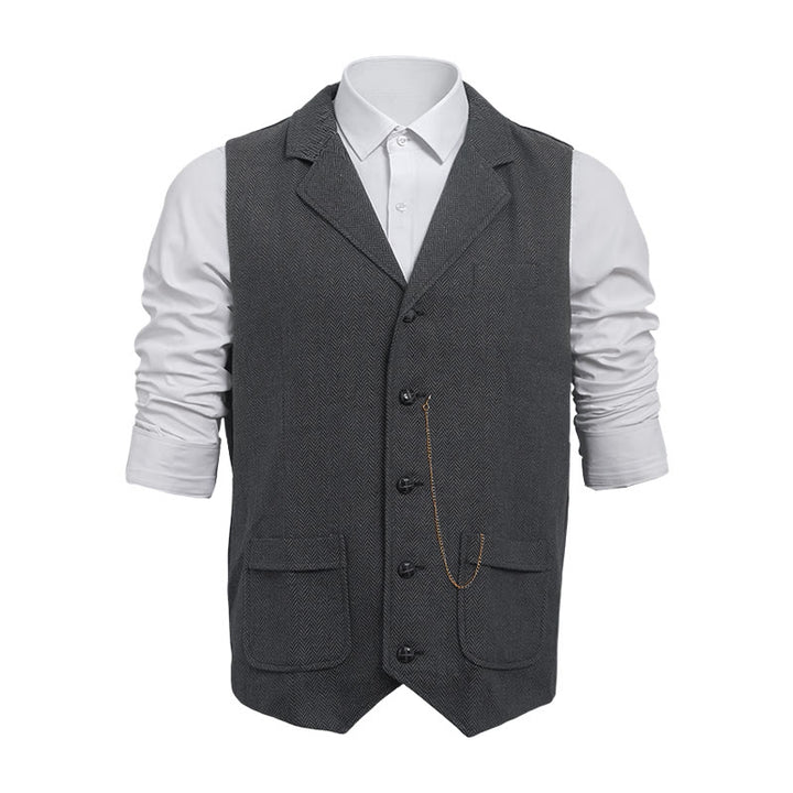 Herren-Anzugweste aus Vintage-Fischgrät-Tweed - Dunkelgrau - 2XL - image 7