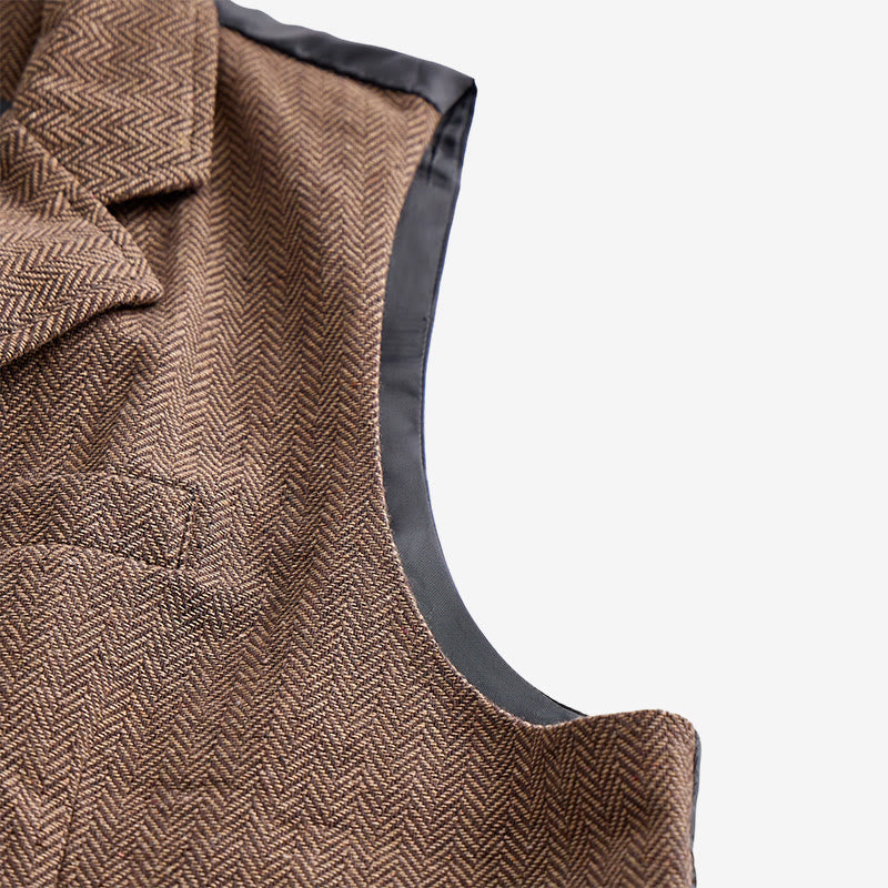 Herren-Anzugweste aus Vintage-Fischgrät-Tweed - image 11