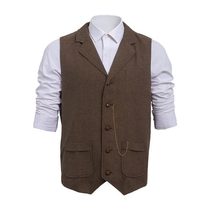 Herren-Anzugweste aus Vintage-Fischgrät-Tweed - image 12