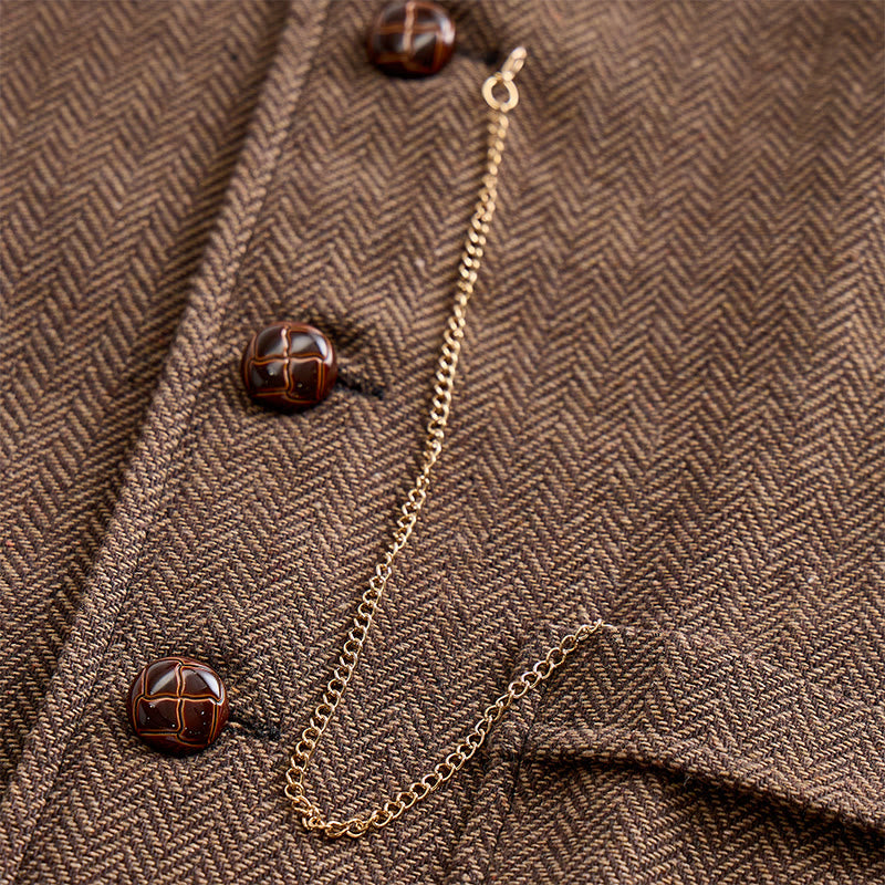 Herren-Anzugweste aus Vintage-Fischgrät-Tweed - image 9