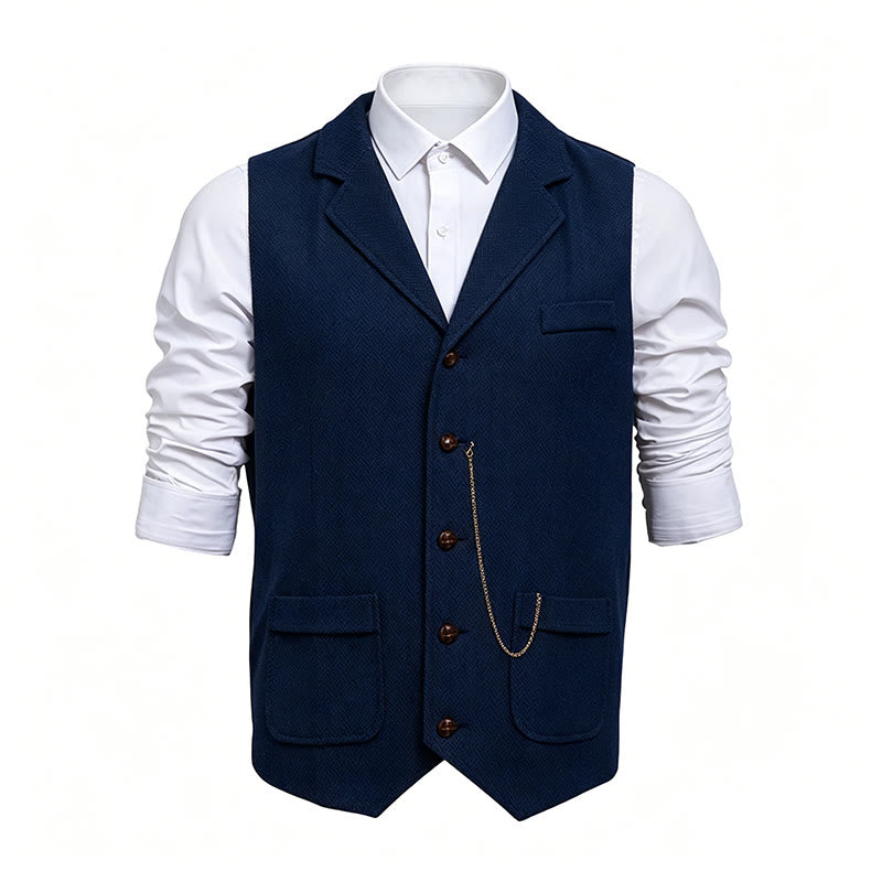 Herren-Anzugweste aus Vintage-Fischgrät-Tweed - Marine - 2XL - image 4