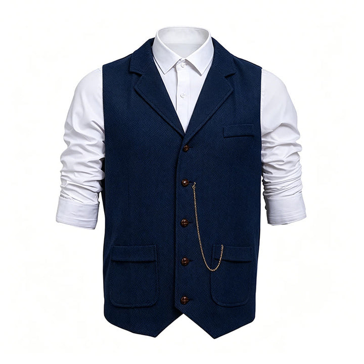 Herren-Anzugweste aus Vintage-Fischgrät-Tweed - Marine - 2XL - image 4