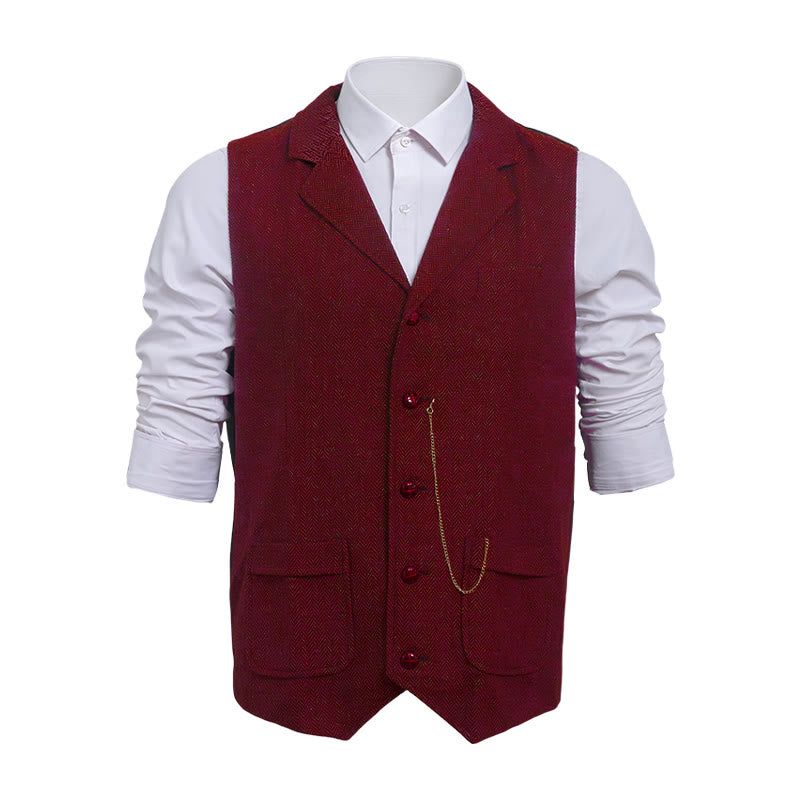 Herren-Anzugweste aus Vintage-Fischgrät-Tweed - Wein - 2XL - image 6