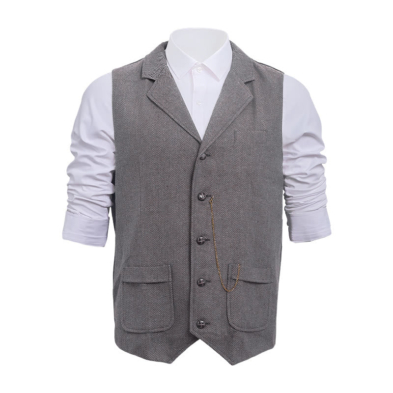 Herren-Anzugweste aus Vintage-Fischgrät-Tweed - Hellgrau - 2XL - image 5