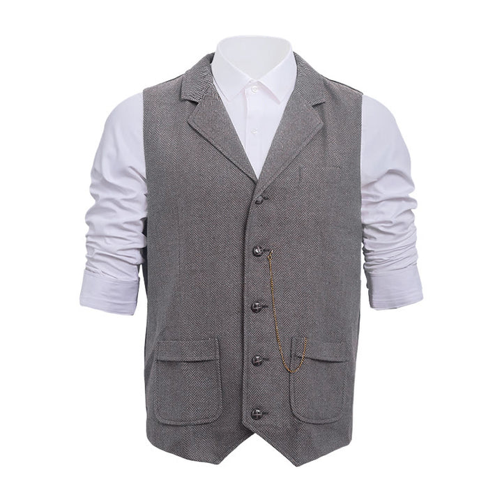 Herren-Anzugweste aus Vintage-Fischgrät-Tweed - Hellgrau - 2XL - image 5