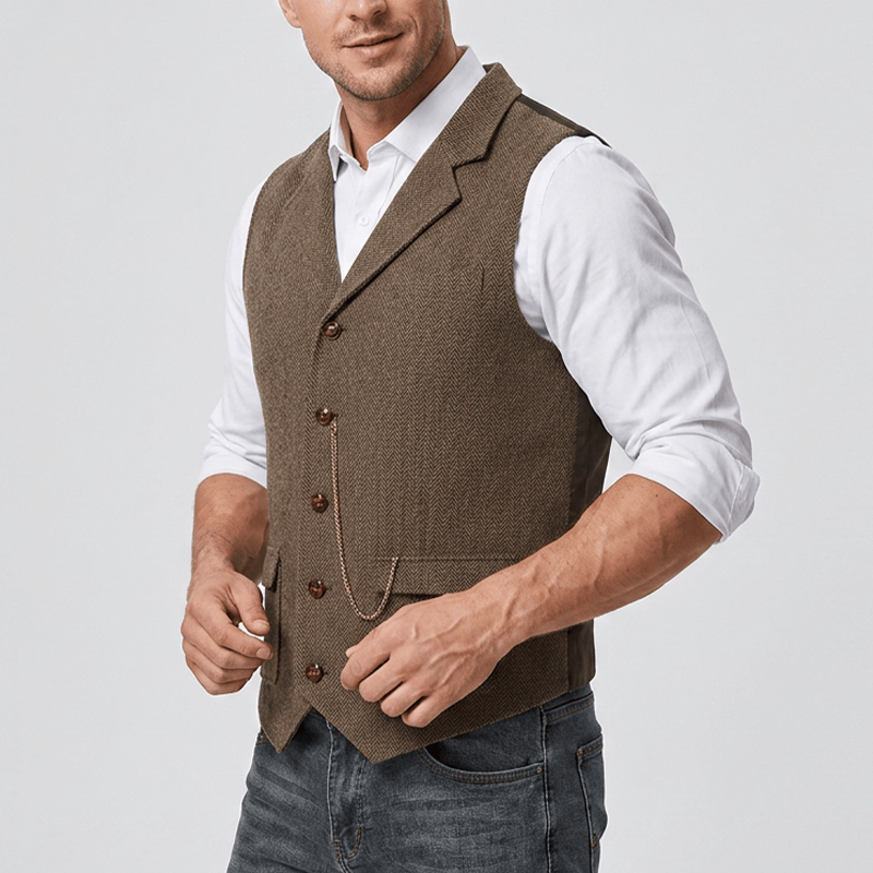 Herren-Anzugweste aus Vintage-Fischgrät-Tweed - image 3