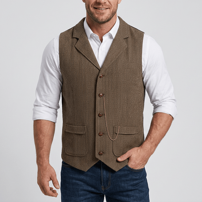 Herren-Anzugweste aus Vintage-Fischgrät-Tweed - image 1