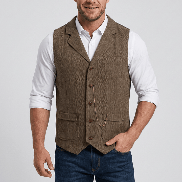 Herren-Anzugweste aus Vintage-Fischgrät-Tweed - image 1