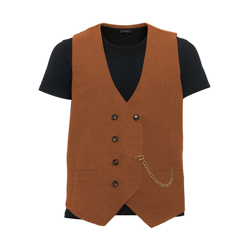 Britischer Retro-Anzugweste für Herren mit zweireihiger Knopfleiste - Orange - 3XL - image 17