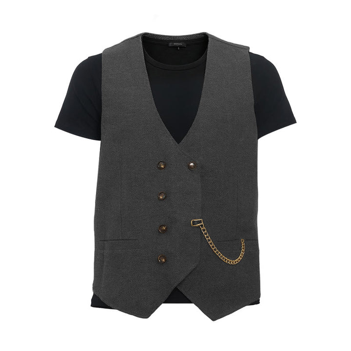 Britischer Retro-Anzugweste für Herren mit zweireihiger Knopfleiste - Grau - 3XL - image 11