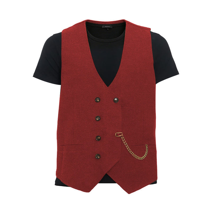 Britischer Retro-Anzugweste für Herren mit zweireihiger Knopfleiste - Rot - 3XL - image 14