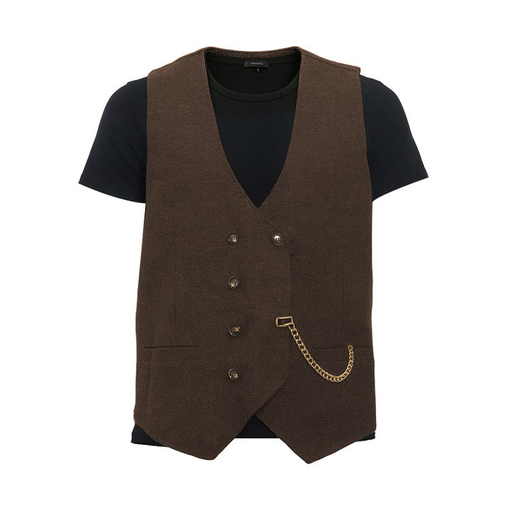 Britischer Retro-Anzugweste für Herren mit zweireihiger Knopfleiste - Kaffee - 3XL - image 24