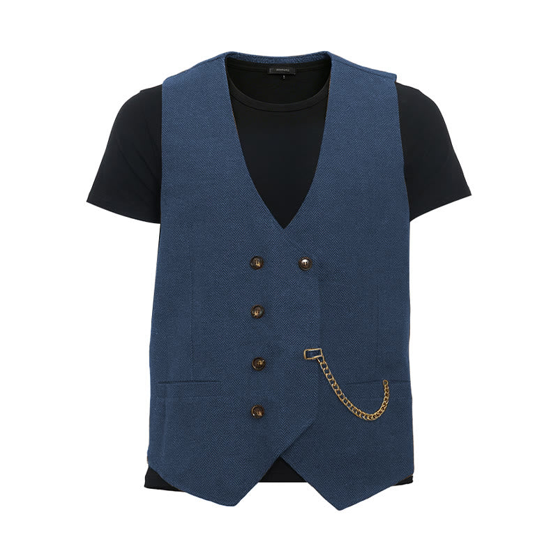 Britischer Retro-Anzugweste für Herren mit zweireihiger Knopfleiste - Blau - 3XL - image 20