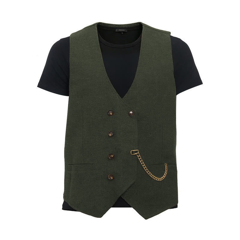 Britischer Retro-Anzugweste für Herren mit zweireihiger Knopfleiste - Armeegrün - 3XL - image 19
