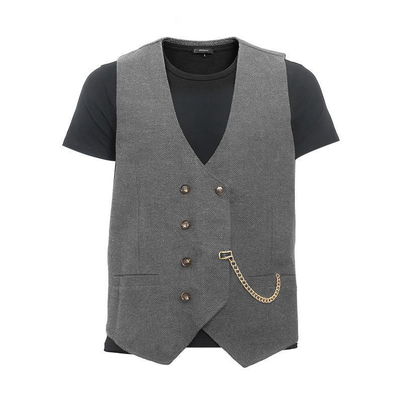 Britischer Retro-Anzugweste für Herren mit zweireihiger Knopfleiste - Silber - 3XL - image 12