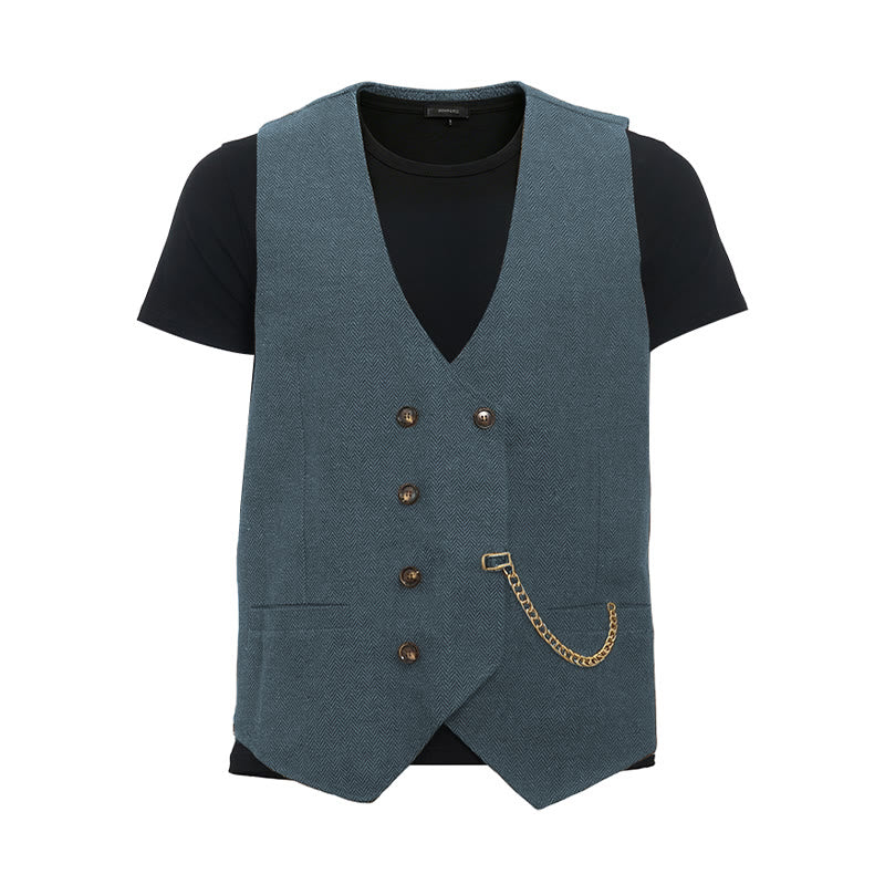 Britischer Retro-Anzugweste für Herren mit zweireihiger Knopfleiste - Hellblau - 3XL - image 23