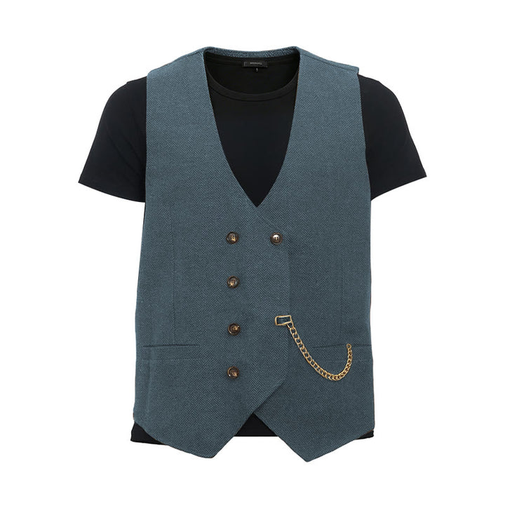 Britischer Retro-Anzugweste für Herren mit zweireihiger Knopfleiste - Hellblau - 3XL - image 23