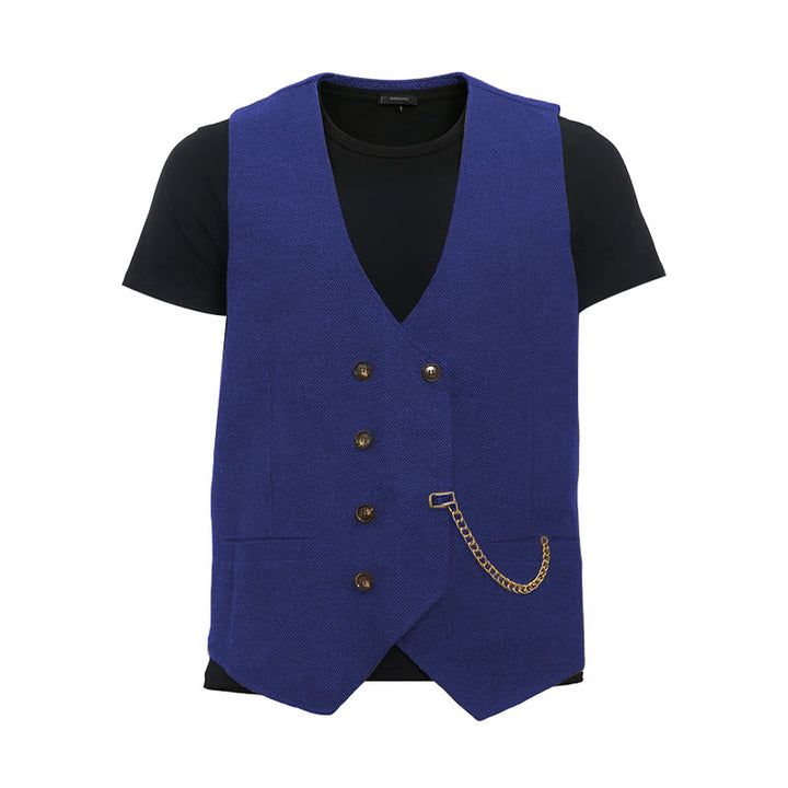 Britischer Retro-Anzugweste für Herren mit zweireihiger Knopfleiste - Königsblau - 3XL - image 21