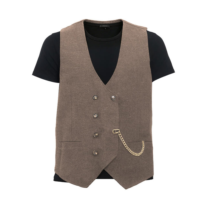 Britischer Retro-Anzugweste für Herren mit zweireihiger Knopfleiste - Hellbraun - 3XL - image 25