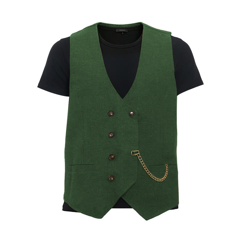 Britischer Retro-Anzugweste für Herren mit zweireihiger Knopfleiste - Grün - 3XL - image 18