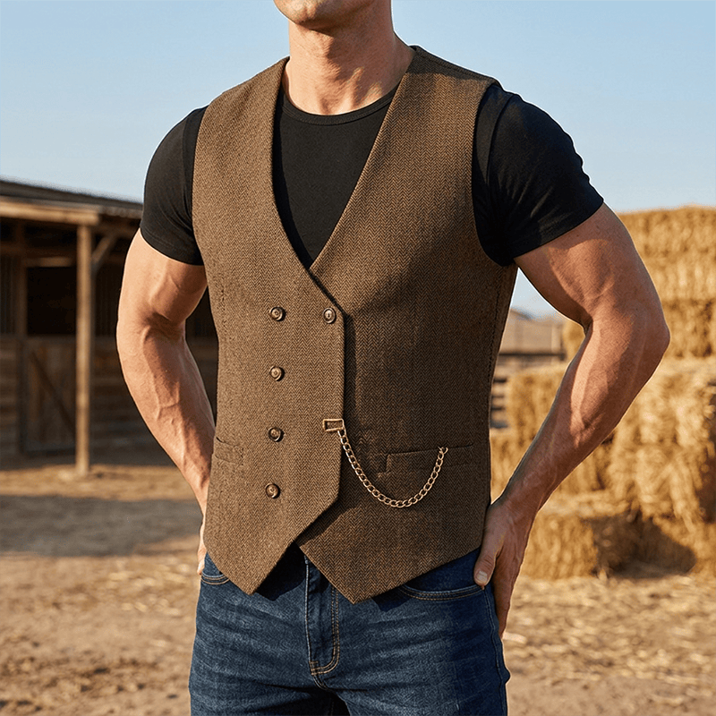Britischer Retro-Anzugweste für Herren mit zweireihiger Knopfleiste - Braun - 3XL - image 0