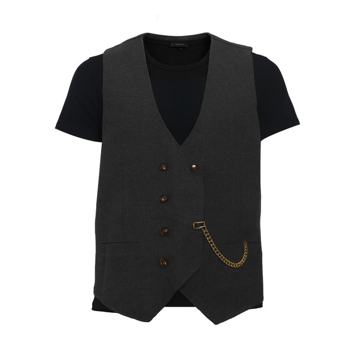 Britischer Retro-Anzugweste für Herren mit zweireihiger Knopfleiste - Schwarz - 3XL - image 13