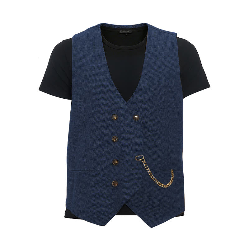 Britischer Retro-Anzugweste für Herren mit zweireihiger Knopfleiste - Marine - 3XL - image 22